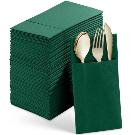 PRICES MAY VARY. HIGH-END DISPOSABLE NAPKINS WITH POCKET FOR SILVERWARE - These pocket napkin are perfect for incorporating an upscale look in your table settings while still offering the convenience of disposable napkins! PRACTICAL & SANITARY - Featuring a divided pocket for utensils, no matter which way you insert the utensils, the cutlery easily fits into the pre-folded pocket to ensure the sanitation of your utensils while also keeping the settings stationary on each table. HIGH QUALITY - Th Paper Napkins For Wedding, Buffet Plates, Napkins For Wedding, Disposable Napkins, Paper Dinner Napkins, Green Napkins, Spa Style, Blue Napkins, White Napkins