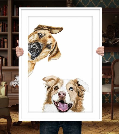 Portraits Pop Art, Custom Dog Art, Dog Portraits Painting, Dog Portraits Art, L'art Du Portrait, Custom Pet Painting, Custom Watercolor Portrait, 2 Dogs, Pet Portrait Painting
