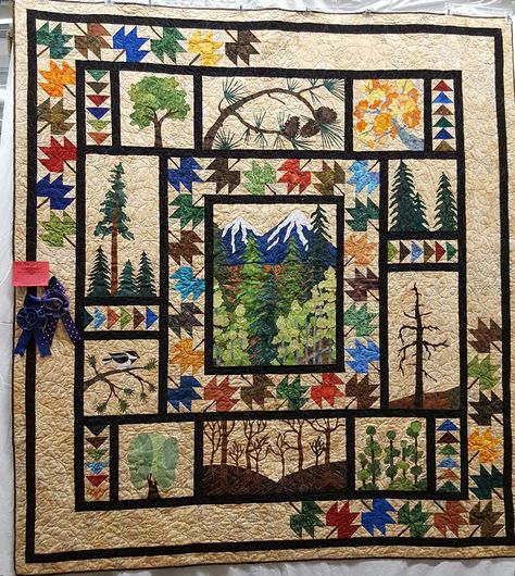 Patchwork, Nature Quilts Ideas, Camping Quilt Ideas, Dog Quilts Ideas, Nature Quilt Patterns, Nature Quilt, Mountain Quilt Pattern, Row Quilts, Wildlife Quilts