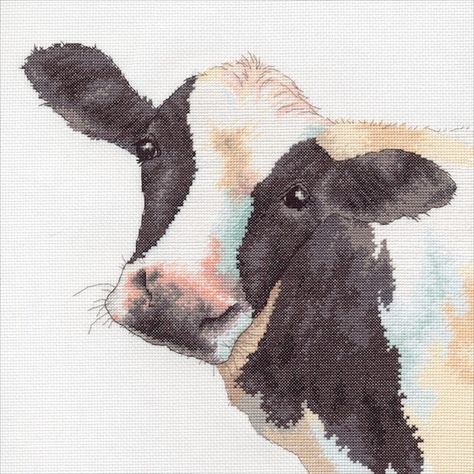 Cow Cross Stitch, Cross Stitch Cow, Sweet Cow, Thread Photo, Scissor Fob, Cross Stitch Animals, Cute Cows, Dmc Floss, Counted Cross Stitch Kits
