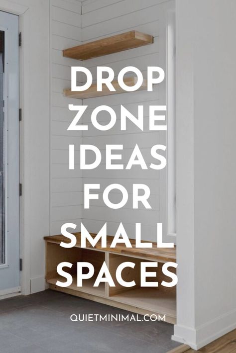 Drop Zone Ideas For Small Spaces | 12 Creative Solutions To Establishing A Drop Zone In A Limited Space - Quiet Minimal - Interior Design Inspiration & Ideas Small Drop Zone Ideas Laundry Room, Small Laundry Room Drop Zone, Minimal Mudroom Entryway, Small Mudroom Hallway Ideas, Entryway With Drop Zone, Interior Design Entryway Small, Small Entry Way Mud Room Ideas, Entryway Hook Ideas Small Spaces, Front Foyer Storage Ideas