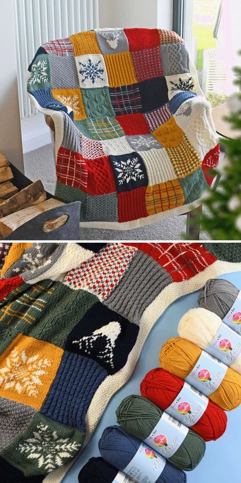 Blanket Knit-Along [KAL] Ideas Patchwork, Christmas Knitted Blanket, Christmas Blanket Knitting Pattern, Patchwork Knitted Blanket, Blanket Patterns Knitting, Knitting Blanket Patterns, Knitted Quilt, Patchwork Afghan, Knit Throw Blanket Pattern