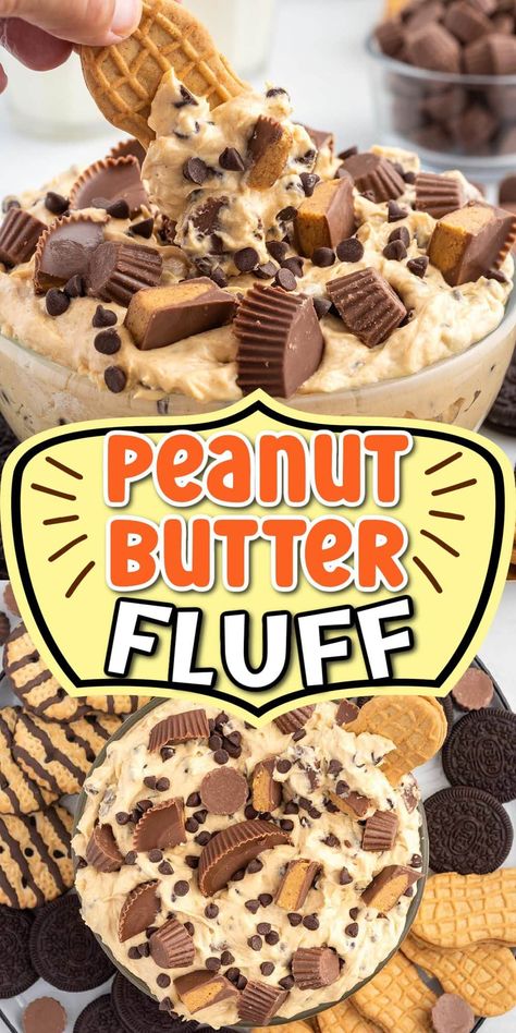 Peanut Butter Fluff Cool Whip Desserts Peanut Butter, Dessert Dipping Sauce Recipes, Pie, Reese’s Peanut Butter Fluff Dip, Chocolate Peanut Butter Fluff Dessert, Large Easy Meals For Party, Peanut Butter Marshmallow Fluff Dip, Peanutbutter Dessert Dip, Peanutbutter Fluff Dip