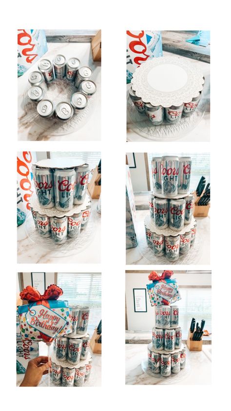 How To Make Beer Cake Tower, Birthday Beer Tower, 25 Birthday Party For Him, Birthday Beer Cake Ideas For Men, Birthday Party For Him Ideas, Men 23 Birthday Ideas, Bf 21 Birthday Ideas, Men 29th Birthday Party Ideas, Bday Themes For Men