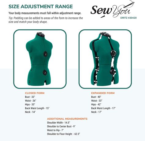 AmazonSmile: Dritz Sew You Adjustable Dress Form, Medium, Opal Green : Arts, Crafts & Sewing Couture, Custom Dress Form, Adjustable Dress Form, Sewing Dress Form, Adjustable Dress, Sewing Essentials, Sewing Crafts Tutorials, African Clothing For Men, Dress Forms