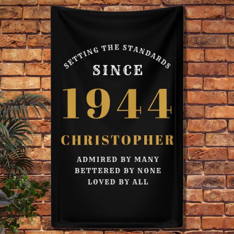 Funny 80th Birthday Posters & Photo Prints | Zazzle AU Monogram Typography, Son Black, Gold Banner, Banner Photo, Wall Banner, Gold Monogram, Birthday Poster, Father Son, 80th Birthday