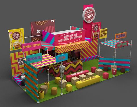 Proposed 10x5m Booth Design for Toracafe at Jakcloth 2018. Kiosk Branding, Pink Retro Wallpaper, Booth Design Exhibition, Creative Booths, Game Booth, Event Booth Design, Stand Feria, Festival Booth, Event Booth