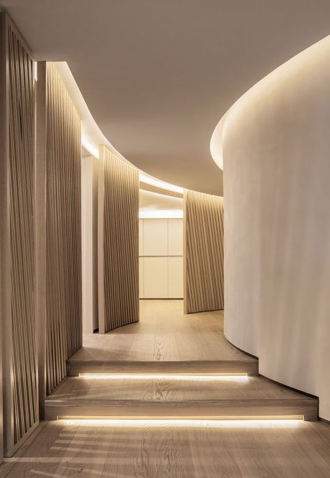 Hotel Corridor, Spa Interior Design, Sustainable Interior Design, Corridor Design, Spa Interior, Lobby Interior, Casa Vintage, Curved Walls, Lobby Design