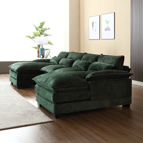 Dark Green Couches, Sectional Living Room Small, Green Couch Living Room, Oversized Couch, U Shaped Couch, U Shaped Sectional Sofa, Room Layouts, Sectional Sofas Living Room, Fabric Sectional Sofas