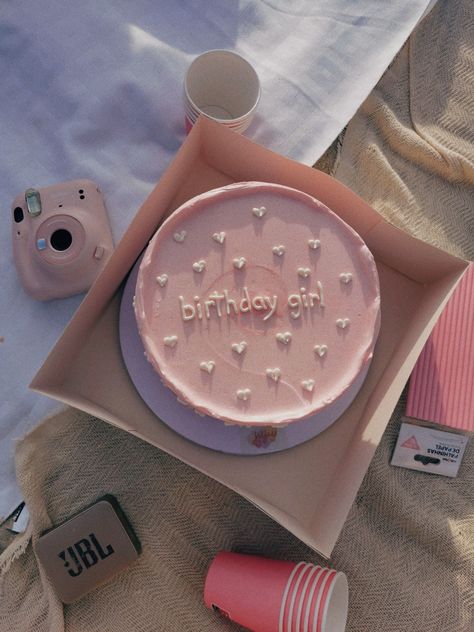 Baby Pink Birthday Cake, Baby Pink Birthday, Cake Desert, Girly Birthday Cakes, 19th Birthday Cakes, Heart Birthday Cake, 22nd Birthday Cakes, Picnic Cake, Small Birthday Cakes