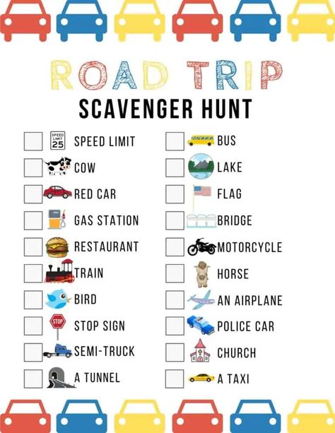 Are you planning a long road trip with kids?  If you're looking for a fun game to keep them entertained in the car, then here's a cute Road Trip Scavenger Hunt Game that's guaranteed to keep them occupied on a road trip, or even for just a short car ride. Amigurumi Patterns, Mess Free Road Trip Snacks, Driving Scavenger Hunt, Road Trip With Kids Hacks, Car Ride Snacks, Games For The Car, Car Ride Games, Car Ride Activities, Fun Car Games