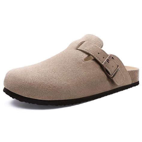 ODOLY Women's Suede Clogs Soft Cork Footbed Leather Mules Comfort Potato Shoes with Arch Support, Taupe 37 Potato Shoes, Shoes With Arch Support, Summer Sock, Suede Clogs, Clogs Style, Womens Mules, Suede Mules, Thick Socks, Cozy Fits