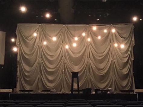 Cascade and Light from The Bayou Church in Lafayette, LA | Church Stage Design Ideas Poetry Stage Design, Stage Setting Ideas, Candlelight Stage Design, Burlesque Set Design, Romantic Set Design, Fabric Set Design, Church Curtains Stage Design, Fabric Stage Design, Cool Stage Design