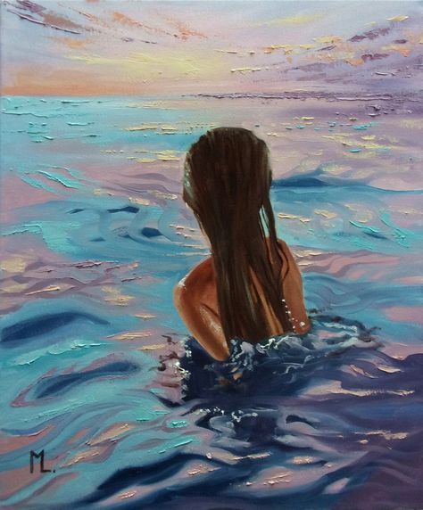 Intertubes Float, Sea Swimming Art, Canvas Painting Ideas Wall Decor, Painting Ideas Wall Decor, Abstract Art Painting Ideas, Simple Canvas Painting Ideas, Swimming Painting, Monika Luniak, Swimming Sea