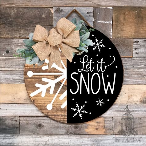 PAINTED Let It Snow Front Door Sign Winter Door Sign Round Winter Door Hanger Winter Wreath Snowflake Door Hanger Snowflake Sign - Etsy Front Porch Signs Wooden Diy Winter, Simple Fall Door Hangers, Wood Door Hangers Fall, Round Winter Signs, Christmas Round Signs Wood, Winter Wood Door Hangers, Round Wooden Door Hangers Diy Fall, Christmas Wood Round Door Hangers, Cricut Door Signs Diy