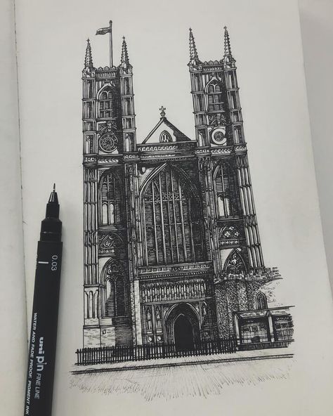 Westminster Abbey in London. Gothic Renaissance and Victorian Architecture. Click the image, for more art by Alex Pantela. Religious Architecture, Cathedral Architecture, London Drawing, London Cathedral, Gcse Art Sketchbook, Architectural Sculpture, Architecture Design Sketch, Object Drawing, Architecture Drawing Art