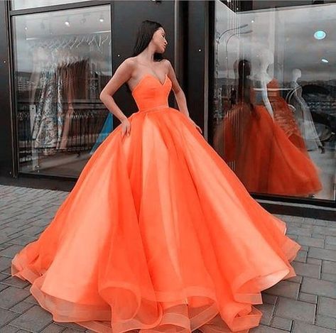 Floor Length Dress Formal, Dresses Sweetheart Neckline, Orange Prom Dresses, Ball Gown Prom Dresses, Gown Prom Dresses, Cheap Gowns, Ball Gown Prom, New Party Dress, Tulle Sleeves