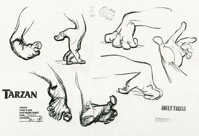 Tarzan's hand and feet Otto Schmidt, Glen Keane, Tarzan Characters, Concept Art Disney, Concept Art Landscape, Character Model Sheet, Art Couple, Animation Sketches, Hand Reference