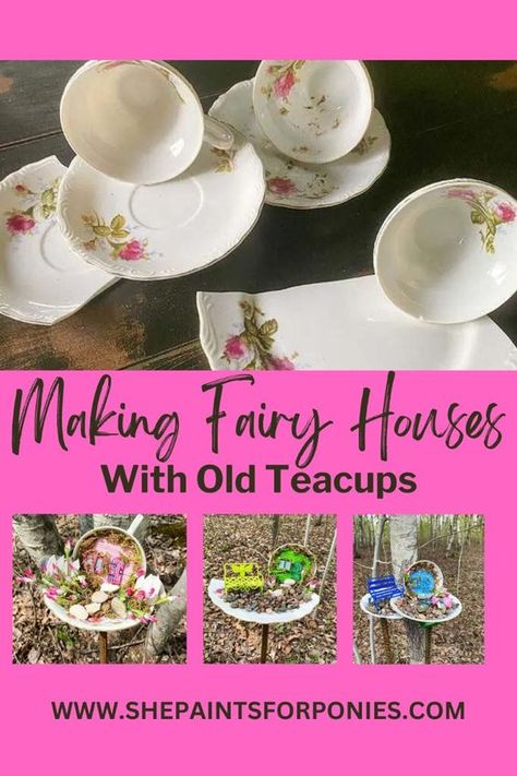 I'm working on creating a fairy forest out on the backyard trails on our property. You may have seen a post I created a few weeks back when I made DIY Fairy Wishing Stones. This week I'm working on a few more pieces for the forest, and I'm using can lids and teacups to make fairy houses. Come check them out on the blog. TEACUP CRAFTS | SPRING CRAFTS | ADULT CRAFTS | TEA CUP PROJECTS | TEA CUP FAIRY HOUSE | FAIRY GARDEN IDEAS | FAIRYCORE | FAIRY CRAFTS | FAIRY CORE | FAIRY TEACUP HOUSE | Summer Crafts | Nature, Fairy Garden Tea Cup, Tea Cup Fairy Garden Ideas, Teacup Fairy House, Diy Garden Table Ideas, Upcycle Teacups, Fairy Crafts For Adults, Fairy Garden Door Diy, Teacup Crafts Diy