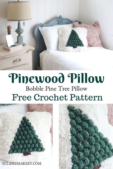 Crochet Pillow Free Pattern, Modern Haken, Bobble Stitch Crochet, Crochet Cushion Cover, Crochet Pillow Cover, Lion Brand Wool Ease, Crochet Pillow Pattern, Green Tweed, Crochet Pillows