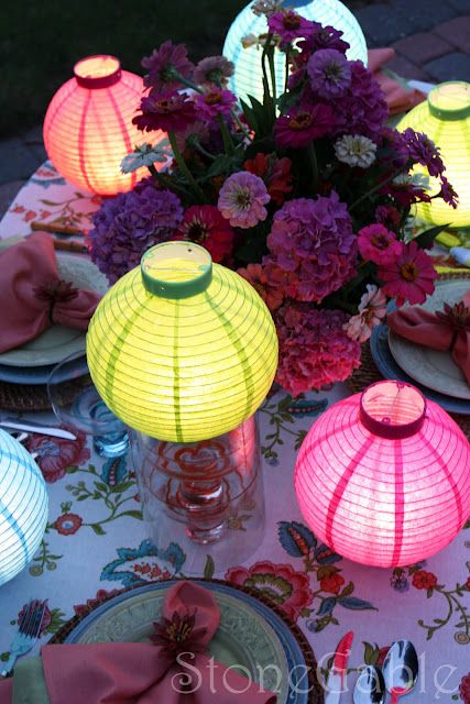 Great midsummer table! Summer Parties, Chinese Party, Party Tablescapes, Chinese Lanterns, Deco Table, Paper Lanterns, Party Table, Decoration Table, Beautiful Table