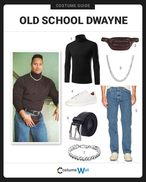 The best Old School Dwayne costume guide online. As seen in a photo released by the actor himself, poking fun at his quintessentially 90’s fashion sense as a young man. 2000s Halloween Costume Men, Kids Tv Character Costumes Diy, 90s Costume Ideas Men, Old School Costumes, Actor Costume Ideas, The Rock Halloween Costume, Single Men Halloween Costumes, Buzzcut Halloween Costumes, Simple Male Halloween Costumes