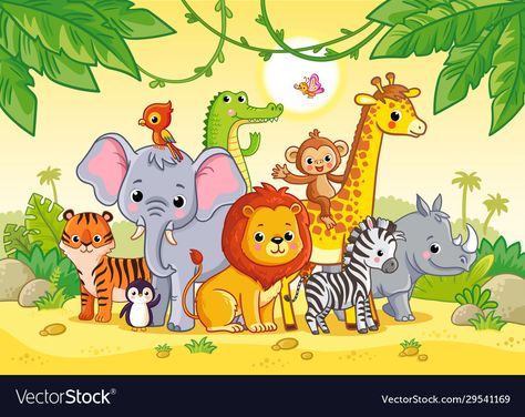 Animal Clipart Free, Cartoon Jungle Animals, Jungle Pictures, Animal Pictures For Kids, African Landscape, Animals Vector, Jungle Scene, Wild Baby, Wild Animals Pictures