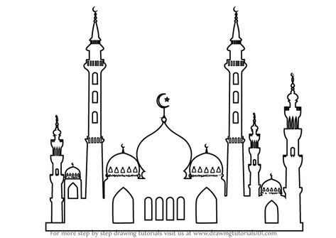 Learn How to Draw a Beautiful Mosque (Islam) Step by Step : Drawing Tutorials Quran Drawing, Skeleton Art Drawing, Mosque Drawing, Creative Mind Map, Shape Tracing Worksheets, Beautiful Mosque, History Drawings, Jewelry Logo Design, Islamic Art Canvas
