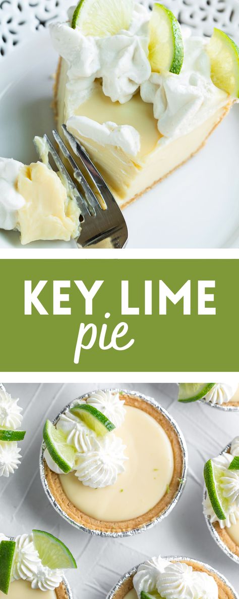 key lime pie and mini key lime pies photo collage Easy Key Lime Pie Recipe, Lime Meringue Pie, Lime Dessert Recipes, Easy Key Lime Pie, Key Lime Pie Bars, Pie Bars Recipe, Key Lime Pie Easy, Key Lime Pie Recipe, Lime Tart