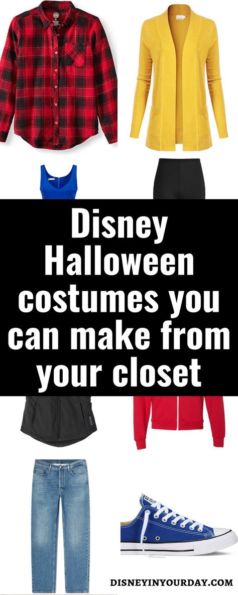Disney Halloween costumes you can make from your closet - Disney in your Day Hollween Costumes Simple, Halloween Diy Easy Costume, Everyday Clothes Halloween Costume, Diy Disney Costumes For Adults, Easy Disney Dress Up Ideas, Simple Costumes For Work, Halloween Costumes In Closet, Halloween Costumes With Things You Have, Easy Disney Character Costumes Diy