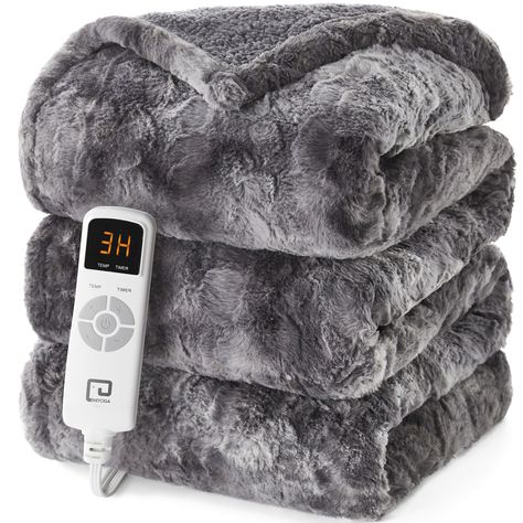 PRICES MAY VARY. Faux Fur & Sherpa Faster and Smarter – EHEYCIGA heated throw blanket is fast heating, for up to 10 minutes, you can get into the warm blanket and have a good time. Available in 6 heating settings (84°F-110°F), and the electric heated blanket also supports 10 hours timed auto shut off. Let’s customize your temperature and time with one touch. Warmer and Softer - The front of the heating blanket is fluffy faux fur, the back is sherpa material, and compared with the single-sided el Heating Blanket, Heated Throw, Electric Blanket, Heated Blanket, Goth Decor, Twin Blanket, Electric Blankets, Gifts For Grandparents, Grandparent Gifts