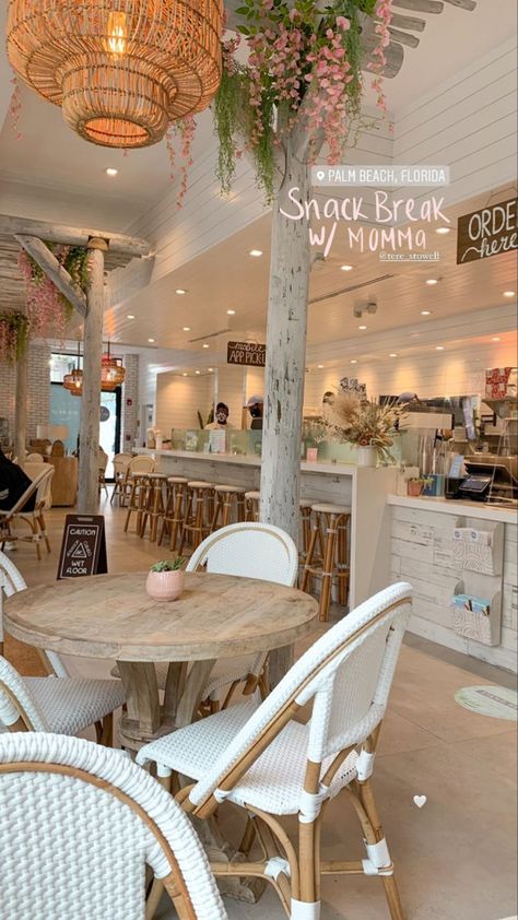 Cafe Outside Seating, Coffee Stand Aesthetic, Coastal Coffee Shop, White Coffee Shop, Big Cafe, Boho Cafe, Makeup Looks Spring, Interior Design Cafe, Surf Cafe