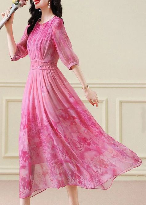 Classy Pink Print Wrinkled Tie Waist Chiffon Maxi Dresses Half Sleeve Chiffon Maxi Dresses, Diy Resin Gifts, Resin Gifts, Half Sleeve Dresses, Diy Resin, Chiffon Maxi, Chiffon Maxi Dress, Pink Print, Half Sleeve