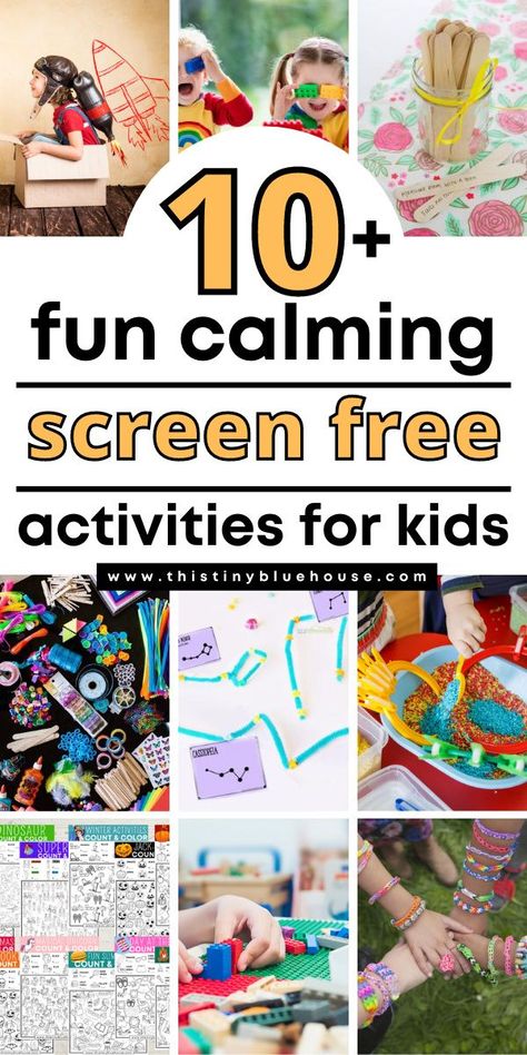 Here are 10  best screen free play ideas for kids under age 8. These screen free play ideas for kids are perfect for encouraging screen free independent play when the kiddos are stuck at home. They offer quiet independent play that is engaging, confidence building and calming. Summer Independent Activities For Kids, Independent Play For Preschoolers, Independent Play Activities Elementary, Independent Kids Activities, Quiet Time Activities For School Age, No Prep Activities For Kids, Non Screen Activities For Kids, Quiet Time Activities For Kindergarten, Independent Activities For Kids