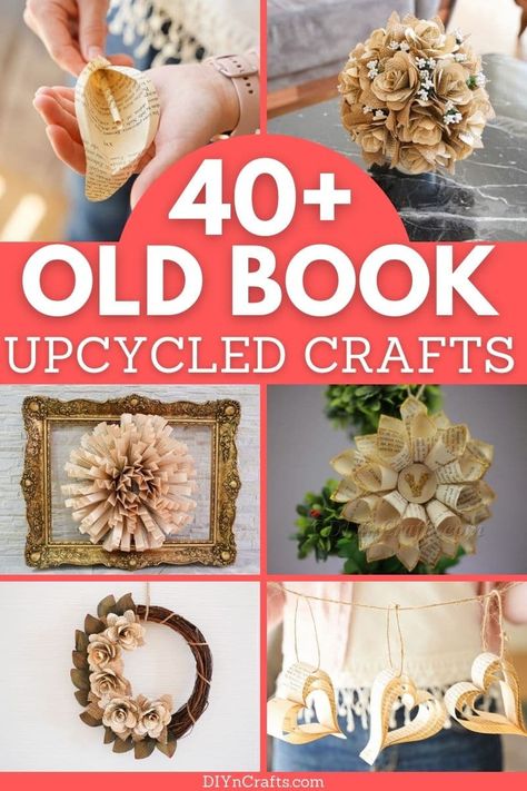 Upcycling, Recycled Book Crafts, Page Crafts, Upcycled Books Crafts, Book Page Garland, Book Folding Patterns Free, Diy Old Books, Paper Flower Wall Art, Book Wreath