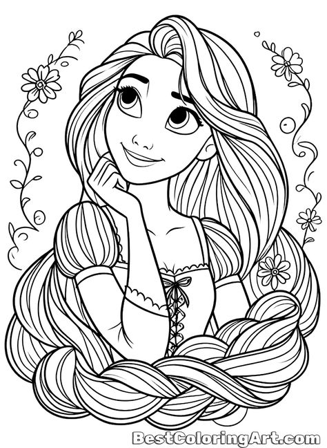 Rapunzel - Tangled Coloring Page - BestColoringArt.com Disney Coloring Pages Printables Free, Coloring Pages Rapunzel, Disney Princess Outline, Rapunzel Coloring, Disney Coloring Pages Printables, Rapunzel Coloring Pages, Tangled Coloring Pages, Rapunzel Drawing, Tangled Drawing