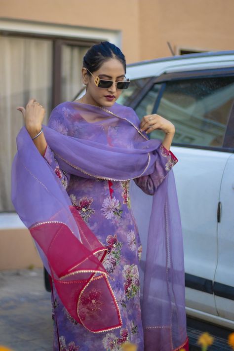 Bani Sandhu Suits, Bani Sandhu, After Wedding Outfit, Punjabi Suit Simple, Baani Sandhu, Floral Blouse Designs, Simple Style Outfits, Trendy Suits, Fancy Suit