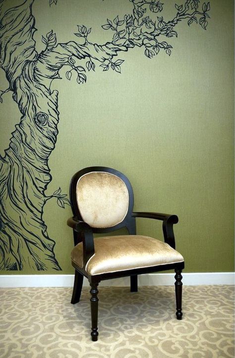 40 Elegant Wall Painting Ideas For Your Beloved Home - Bored Art Wall Painting Ideas, Wall Mural Decals, Tree Wall Murals, Tree Mural, Family Tree Wall, Easy Wall, Wall Treatments, Tree Wall, Wall Paint