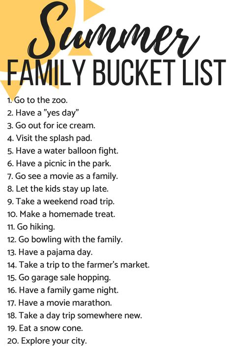 Activities For Families, Summer Family Bucket List, Family Bucket List Ideas, Kids Summer Bucket List, Family Night Activities, Ultimate Summer Bucket List, Free Family Activities, Furniture Magazine, Birthday Surprises