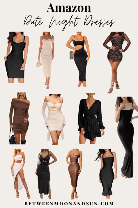 Discover 48 date night dresses for dinner dates or going out. From classy and timeless, to romantic, to hot. These dresses from Amazon are for every style and preference. Find your perfect outfit for an unforgettable date night, a first date or Valentine's Day. May your date be as enchanting as your dress! #DateNightDress #DateDress #DateOutfit #FirstDateOutfit #ValentinesDayDress Dinner Outfit Classy Dress, 1st Date Outfit Black Women, Romantic Dinner Outfits Date Night, Anniversary Dinner Outfit Classy, Dinner Date Outfits Springtime, Classy Date Night Outfit Black Woman, Dresses For Dinner Date, Diner Date Outfit, First Date Outfit Dinner