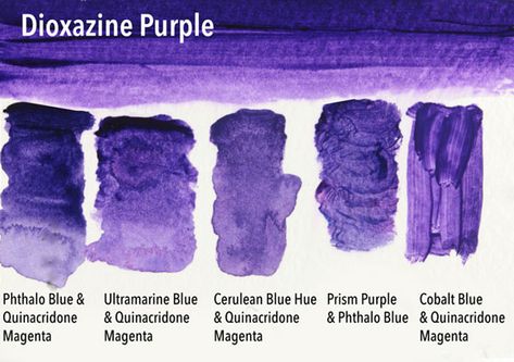 Here are 5 recipes for mixing Dioxazine Purple. I use acrylics for this demonstration but you should get similar results with oils, watercolors, or gouache. Visit my blog for more tips on how to mix purple. Pastel, Dioxazine Purple, Colors Mixing, Watercolor Pallet, Painting Lavender, Purple Pages, Mixing Paint Colors, Rare Colors, Stationary Art