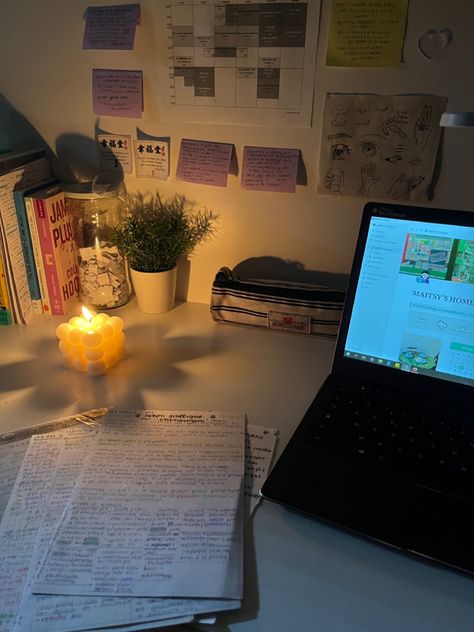 aesthetic inspiration motivation study romanticizing school desk candle computer homework Romantising Homework, Aesthetic Doing Homework, Romantic Studying Aesthetic, Study Candles Aesthetic, Romanticizing Homework, Early Morning Aesthetic Study, Studying At Night Aesthetic, Homework Aesthetic Night, Study Romanticizing