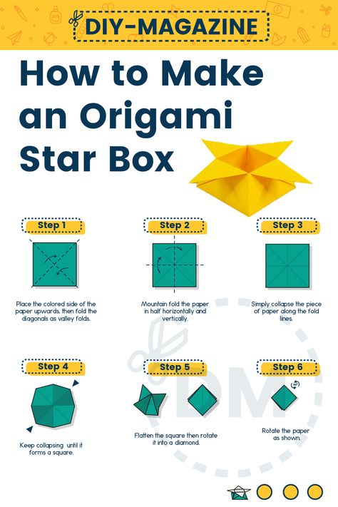 Lest's make an origami star box! This 4 pointed star shaped box is a bit tricky to make, but with the help of this step by step instruction, this will guide you on how to make it. Origami Star Box Step By Step, Star Box Origami, Origami Stars Step By Step, Origami Box Step By Step, Easy Origami Star, 4 Point Star, Simple Origami, Origami Star Box, Origami Star