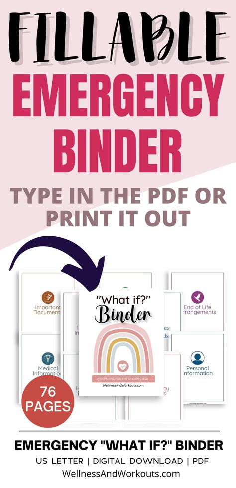 Use this Emergency Binder, Family Planner, What if Binder, Just in Case Binder, Life Planner, Obituary Template, Document Organizer, to get organized. This fillable PDF will bring peace of mind & simplify your life. Just In Case Binder, Emergency Binder Printables, Family Emergency Binder, Obituary Template, Emergency Binder, Evacuation Plan, Document Organizer, Binder Printables, Obituaries Template