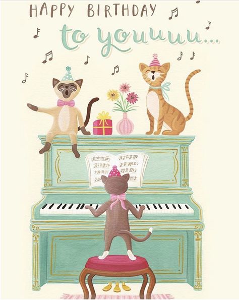 Jennifer Nelson Happy Birthday Illustration, Cats Playing, Birthday Greetings Friend, Happy Birthday Vintage, Happy Birthday Art, Happy Birthday Greetings Friends, Birthday Illustration, Happy Birthday Wishes Cards, Birthday Wishes And Images