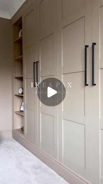 How to create a built in wardrobe with an Ikea Pax and Hendel & Hendel cabinet hardware 💫   Featuring: Battersea Pull Handle in Matt B... | Instagram Wall To Wall Cabinets Built Ins Storage, Ikea Built In Storage Cabinets, Pax Wall To Wall, Pax Beige Wardrobe, Ikea Pax Open Wardrobe, How To Paint Pax Wardrobe, Built In Cabinets In Bedroom, Bedroom Wardrobe Built In, Wall To Wall Storage Cabinets