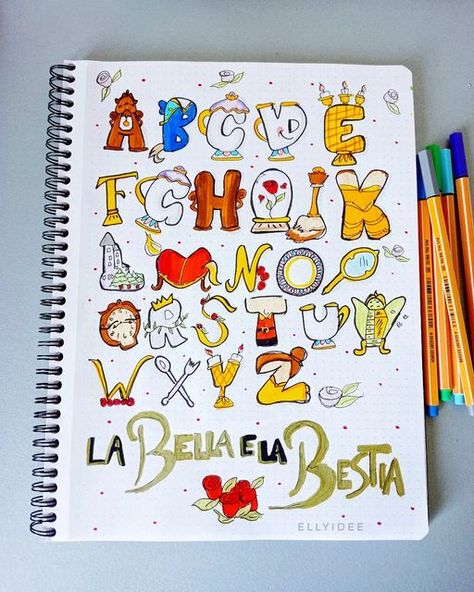 Creative Alphabet Letters, Letra Disney, Letras Disney, Alfabeto Lettering, Lettering Alfabeto, Hand Lettering Alphabet Fonts, Alfabeto Disney, Disney Doodles, Alphabet Drawing