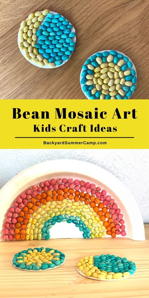 Make a bean mosaic using dyed beans for a fun and easy kids' art project that's sure to spark some creativity. Mosaic Art Lesson Elementary, Mandalas, Bean Mosaic Art Ideas, Mosaic Preschool Art, Beans Mosaic Art, Kindergarten Mosaic Art, Beans Art Projects, Straw Mosaic Art, 2nd Grade Mosaic Art