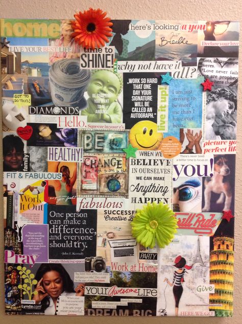 Vision Board Ideas Magazine, Magazine Vision Board Examples, Magazine Collage Vision Board, Magazine Vision Board Ideas, Bulletin Board Vision Board, Vision Bulletin Board Ideas, Vision Board Poster Examples, Vision Board Magazine Cutouts, Vision Board Examples Design Ideas