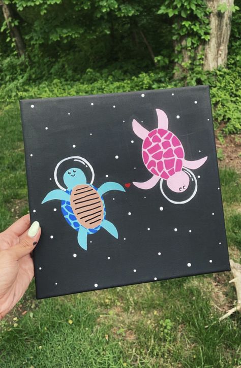 Turtles In Space Painting, Tela, Canvas For Friends Birthday, Canvas Painting Ideas Cottagecore, Simple Paintings For Best Friend, Canvas Painting Beginners, Painting Ideas Simple Canvas, 8 X 10 Canvas Painting Ideas, How To Paint On Canvas For Beginners Step By Step